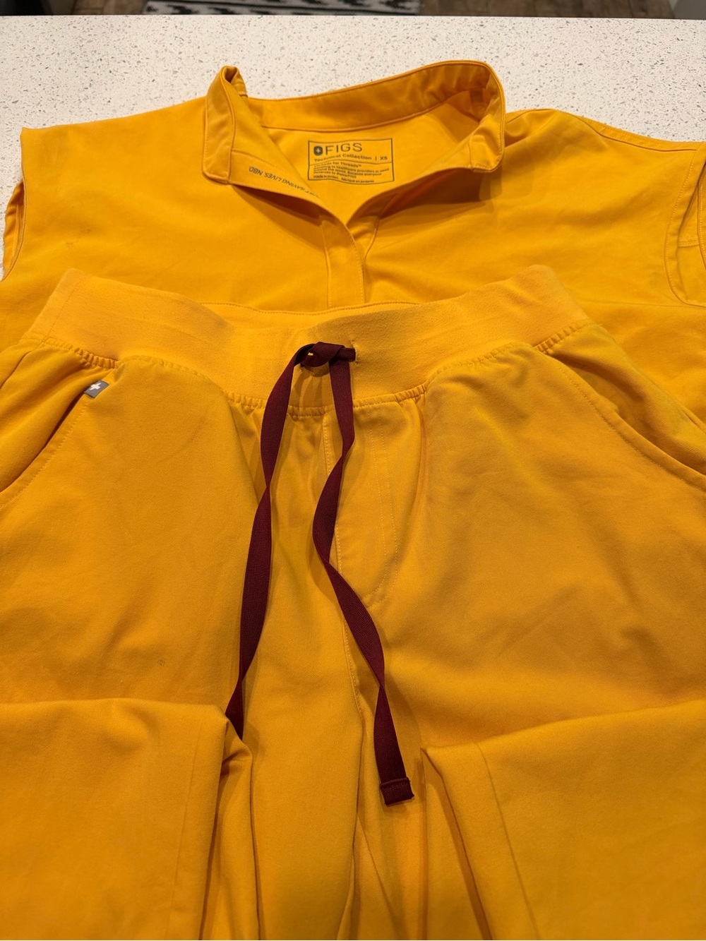 Figs women Bright Yellow with Maroon drawstring